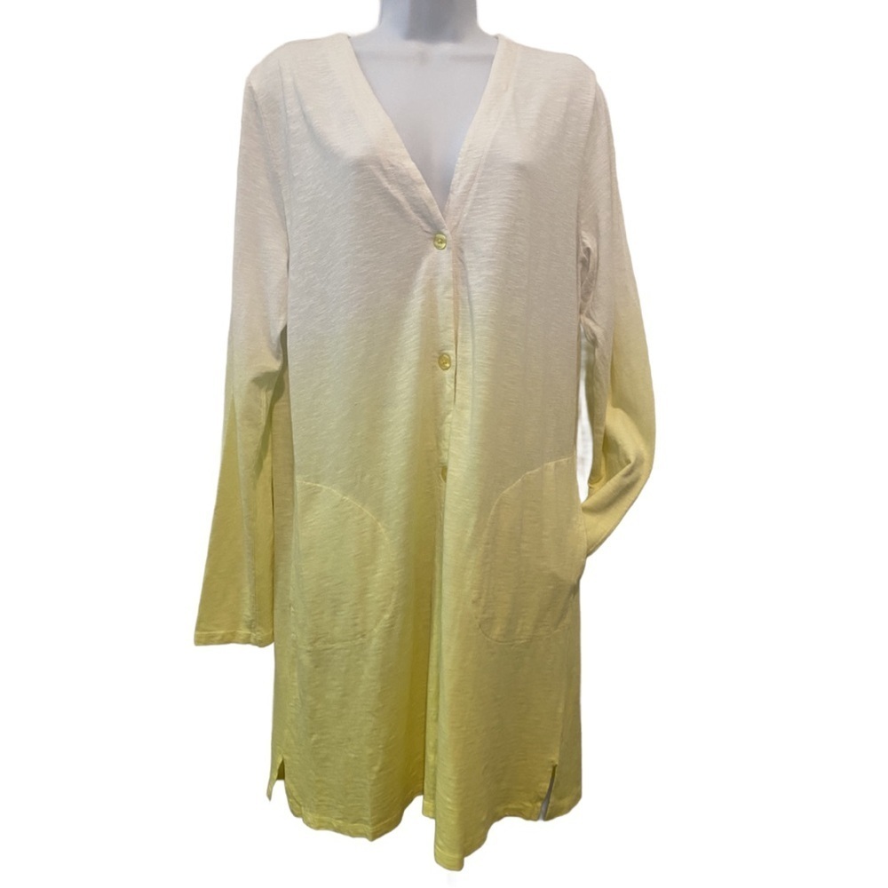 Denim & Co. Beach Dip Dye Knit Cardigan Coverup Cotton Rayon Linen Citron M New